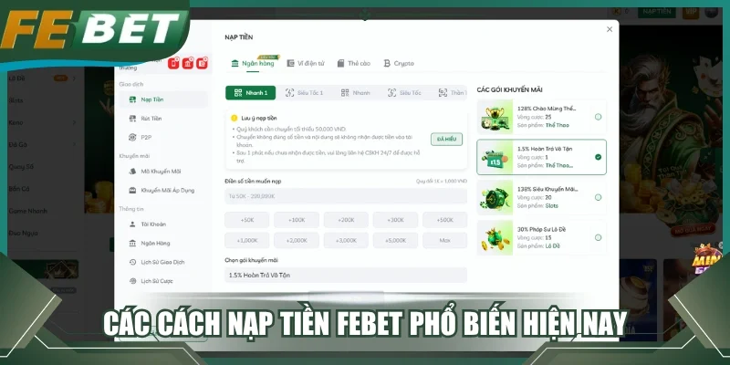 Các cách nạp tiền FEBET phổ biến hiện nay