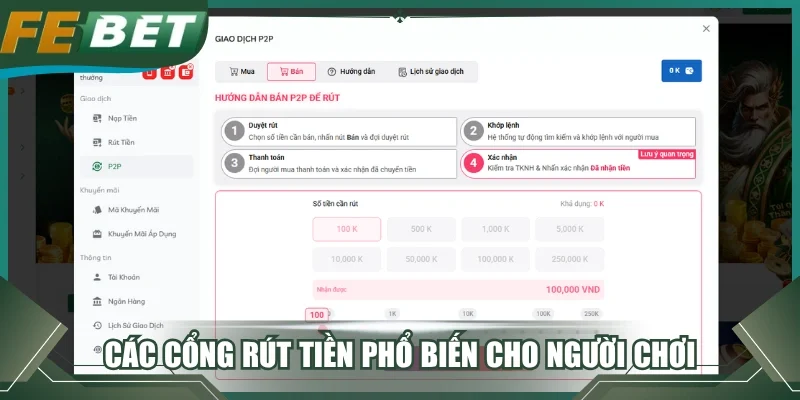 Các cổng rút tiền phổ biến cho người chơi