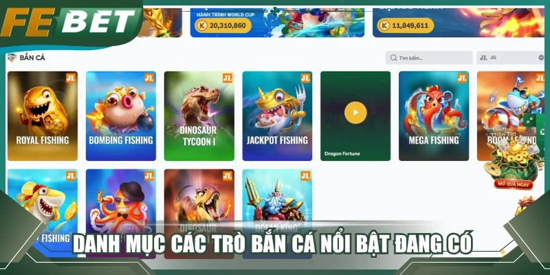 Danh mục các trò bắn cá nổi bật đang có 