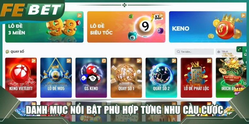Danh mục nổi bật phù hợp từng nhu cầu cược